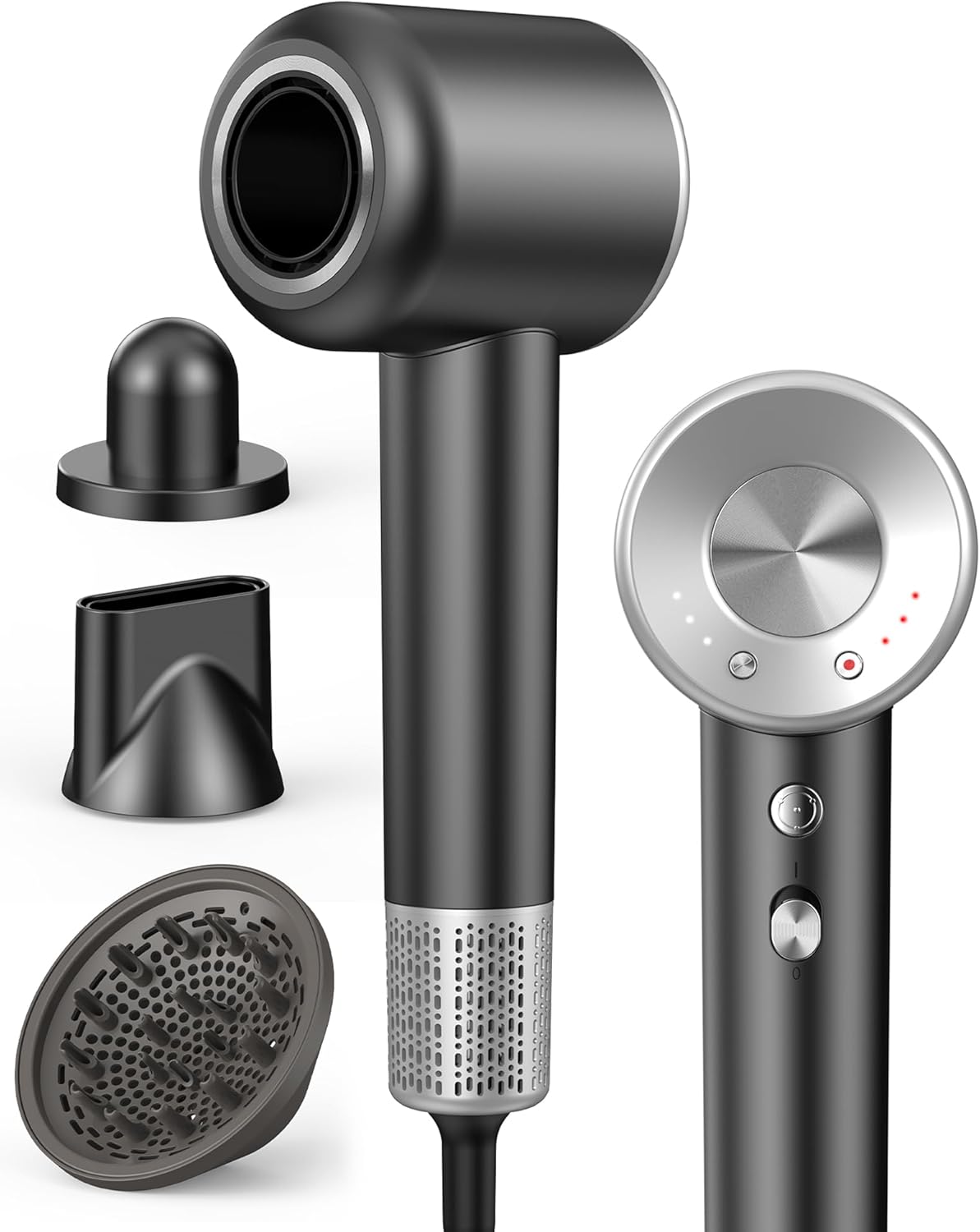 High-Speed Ionic Hair Blow Dryer - 160,000 RPM Fast Drying with Magnetic Diffuser & Concentrator | 3 Speeds, 4 Temps, Black