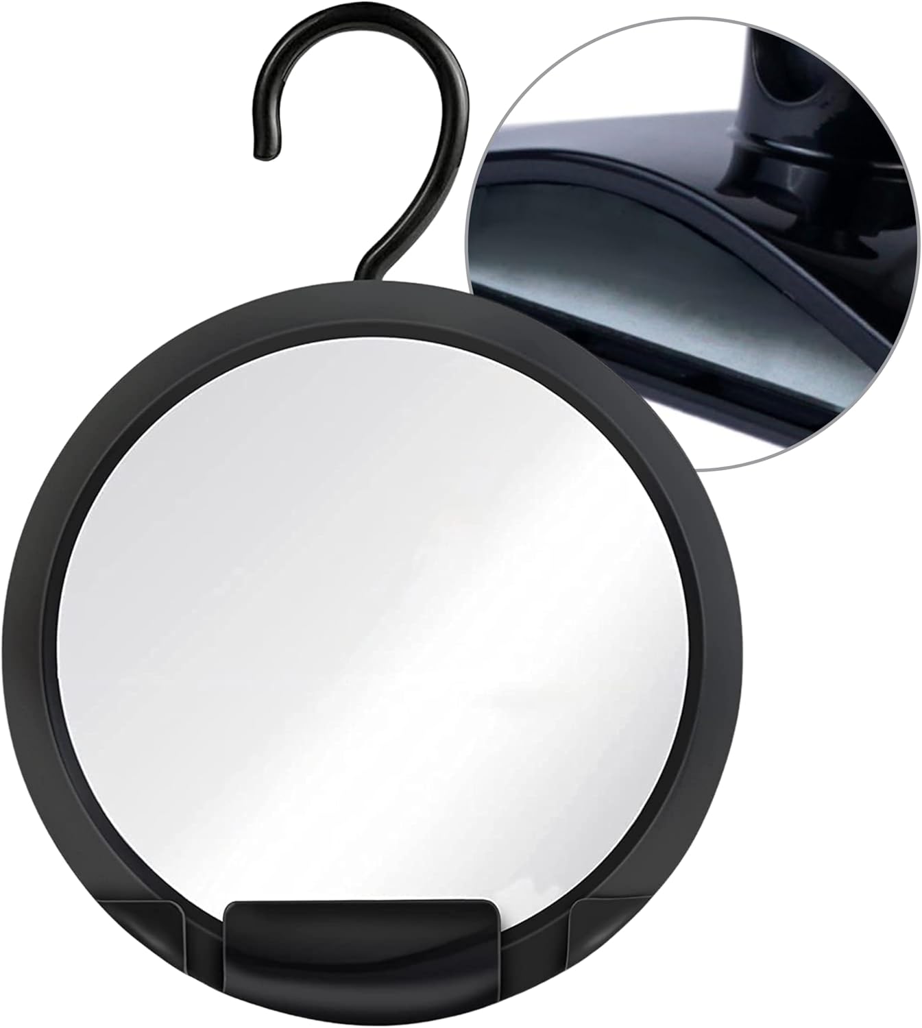 Dual Anti-Fog Shower Mirror for Shaving - Fogless Shatterproof Surface | 8" Diameter, Black