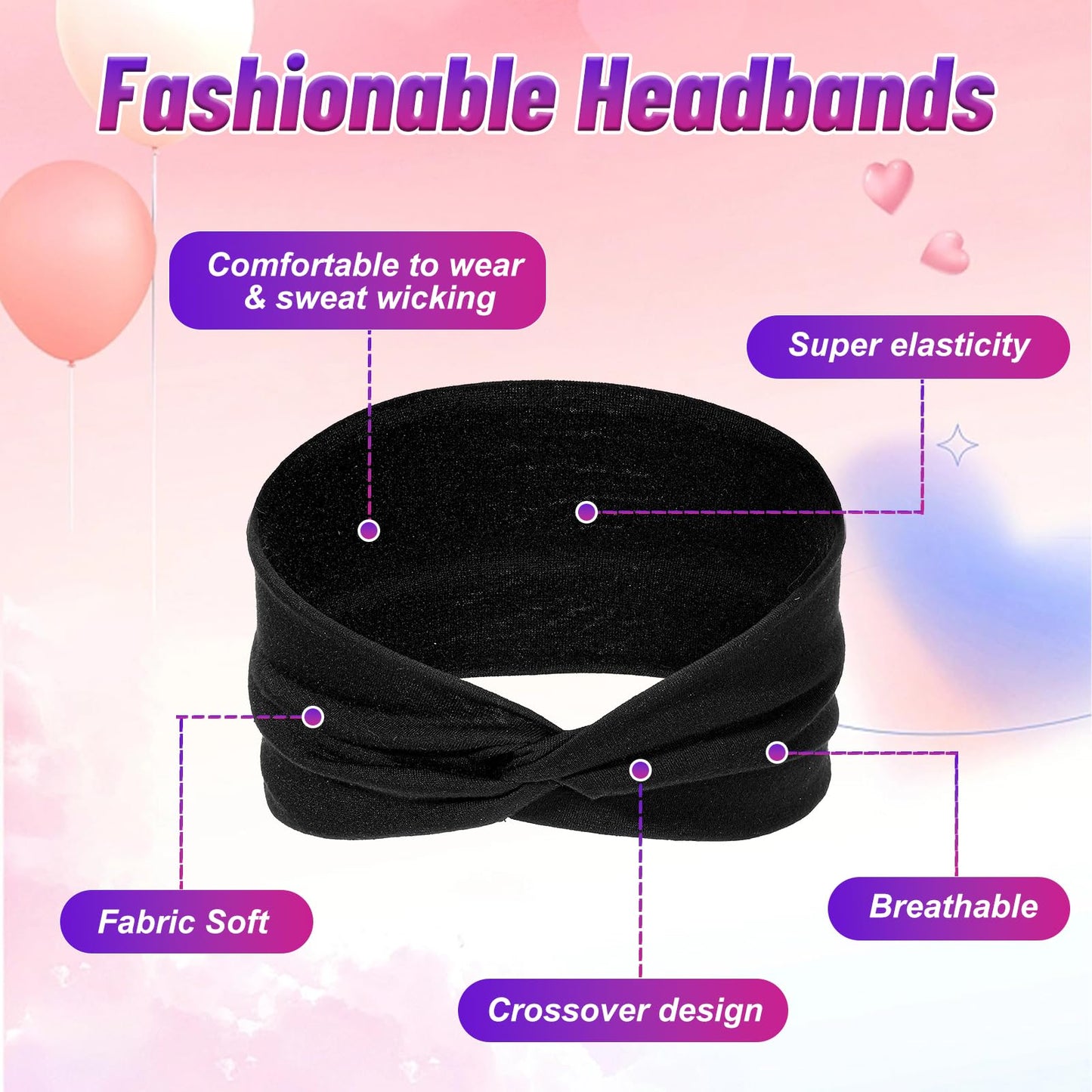Molain 4 Packs Black Headbands for Women, Stretchy Anti-Slip Head Bands Multi-Style Headbands Soft Womens Headscarf for Yoga Workout Sports & Daily Fashion Hair Accessories