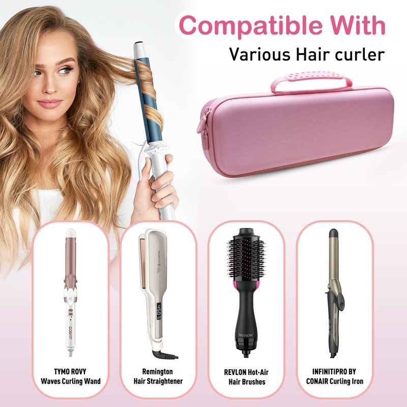 LTGEM Case Compatible with TYMO ROVY Beach Waves Curling Wand, Case Only (Pink)