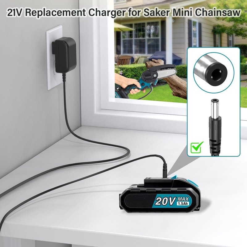 21V Mini Chainsaw Charger Fit for Saker Small Portable Handheld Electric Chain Saw, Power Cord AC Adapter for Saker Mini Chainsaw SK1804D 20V Battery, Universal Small Chain Saw Power Supply