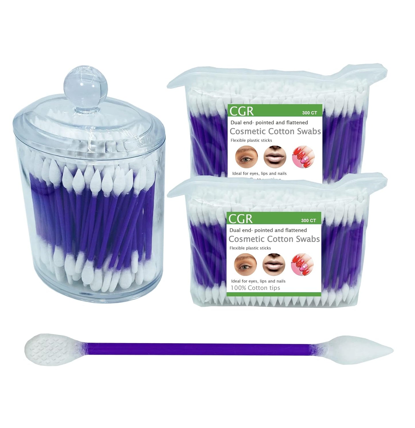 CGR Precision Cotton Swabs - 760 Pcs Acrylic Canister with Pointed & Flattened Tips | Makeup Applicator