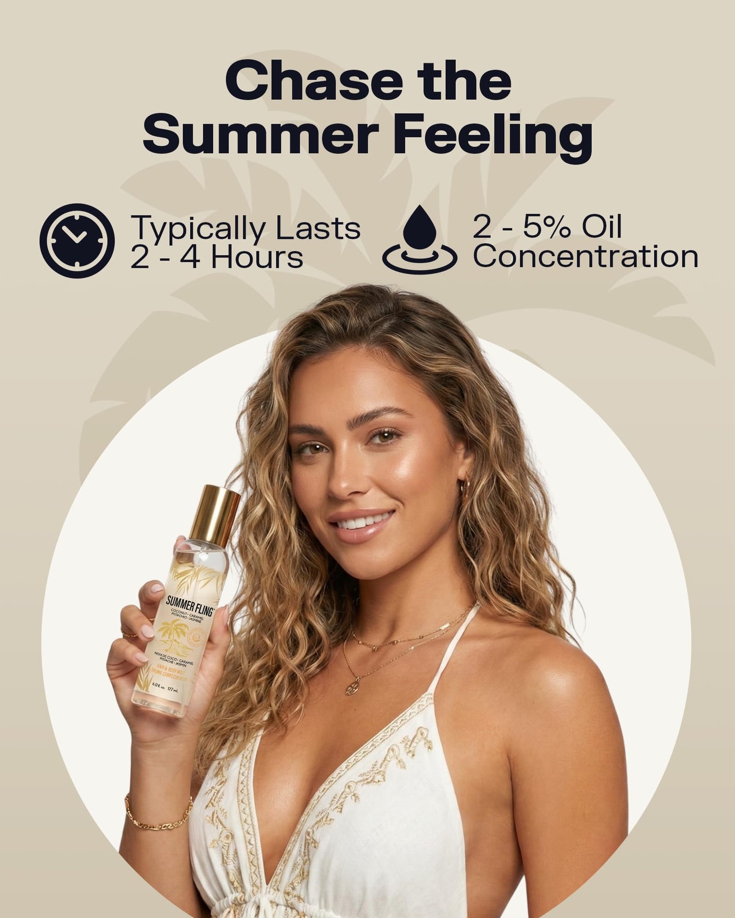 Summer Fling Hair & Body Mist for Women – Warm Beachy Gourmand Fragrance with Pistachio, Coconut, Caramel & Jasmine – Fine Fragrance Mist & Body Spray for Everyday Wear, Summer Scent, 6 Fl Oz