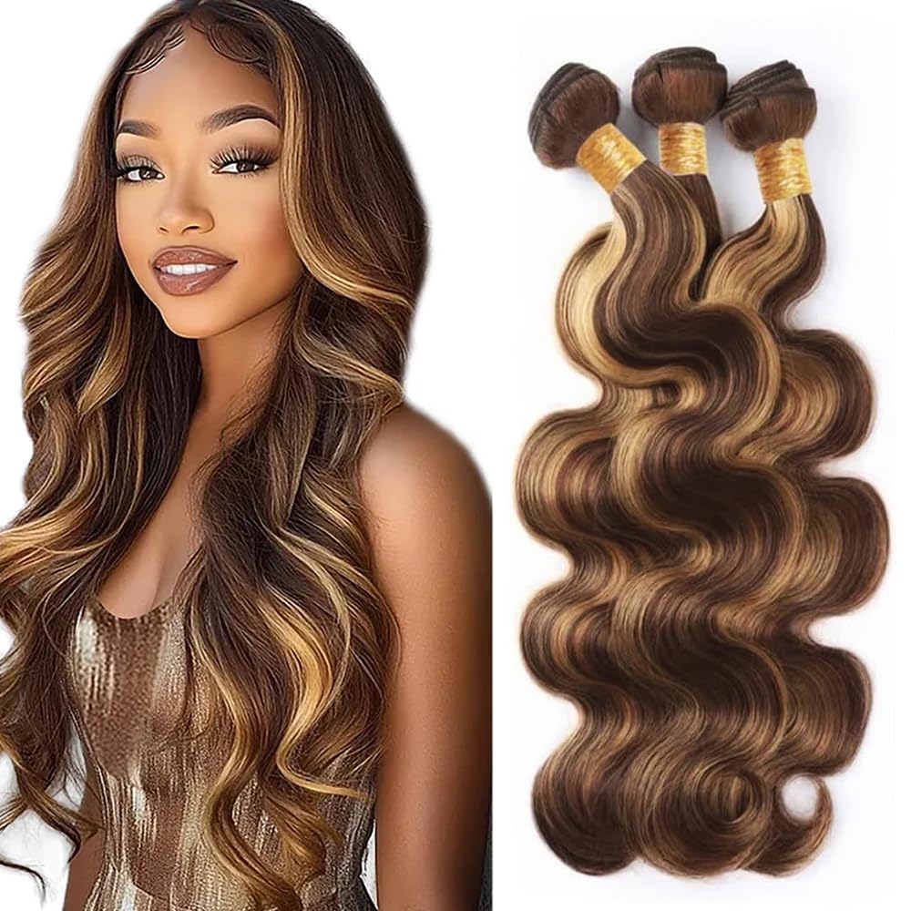 Highlight Bundles P427 Human Hair Bundles Dark Brown Bundle 26 28 30 inch Ombre Brown Body Wave Bundle 150g
