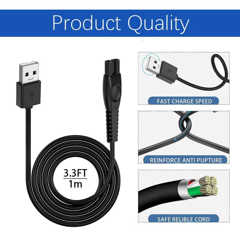 Universal Hair Clipper Charger Cable 5V USB Charger Cable for Philips Shaver Norelco Series, Compatible With Weed Whacker Nose and Ear Hair Trimmer Various Dog Clippers replacement Charger Cable