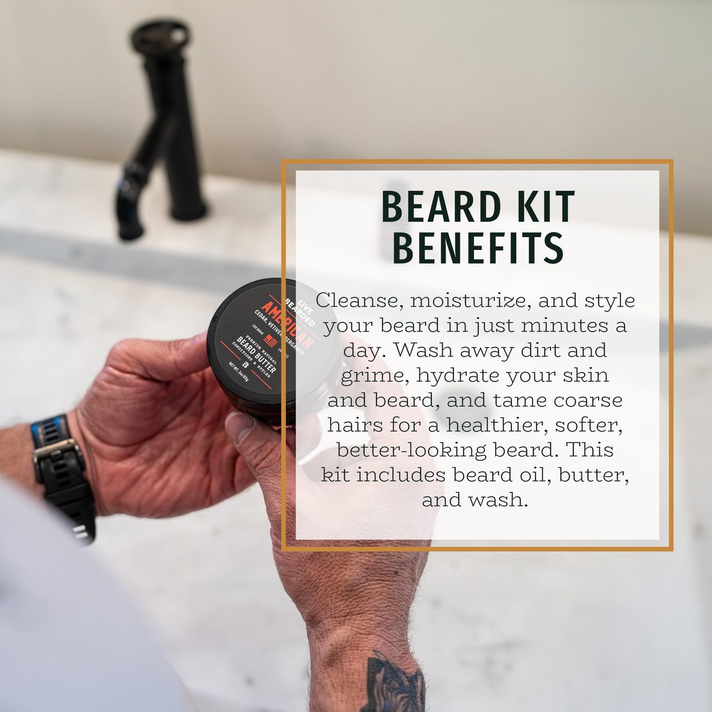 Live Bearded 3-Step Beard Grooming Kit - Wash, Oil and Butter - Made in the USA - All-Natural Ingredients with Shea, Jojoba - Growth Support | Legend Scent - Sandalwood, Vanilla