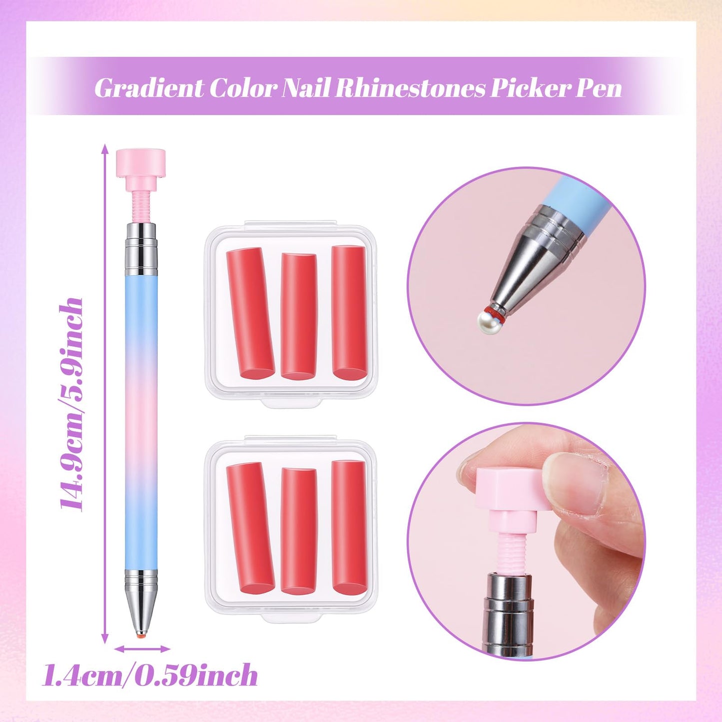 DOPENSPI 1PCS Rhinestone Picker Tool, Refillable Wax Pen with 6PCS Wax Refills Diamonds Art Pens Rhinestone Pickup Tool Nail Diamond Arts Painting Dotting Pen for Nail and Diamond Art Paint