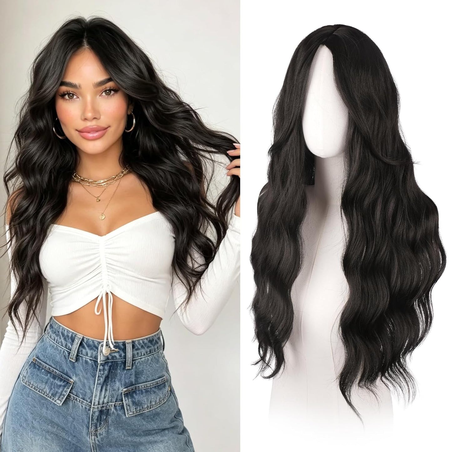 Pink Wigs for Women - Long Wavy Synthetic Hair Wig with Curtain Bangs | 26 Inch Natural Look for Daily Wear & Cosplay