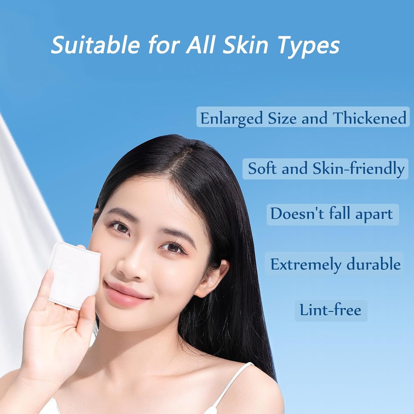 Square Cotton Pads - 150 Count Lint-Free Makeup Remover | Triple-Layer 100% Cotton, 7x7.5cm