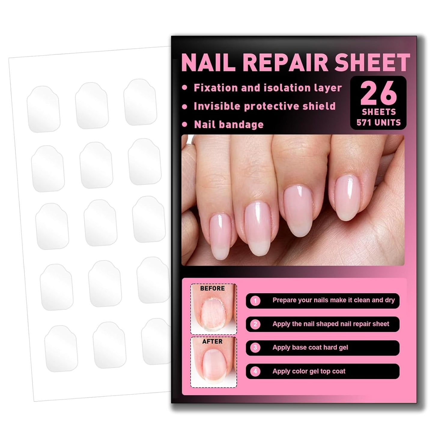 Nail Repair Patches - Upgraded Invisible Sheets for Damaged Nails | Easy-to-Use Recovery Layer, Various Sizes