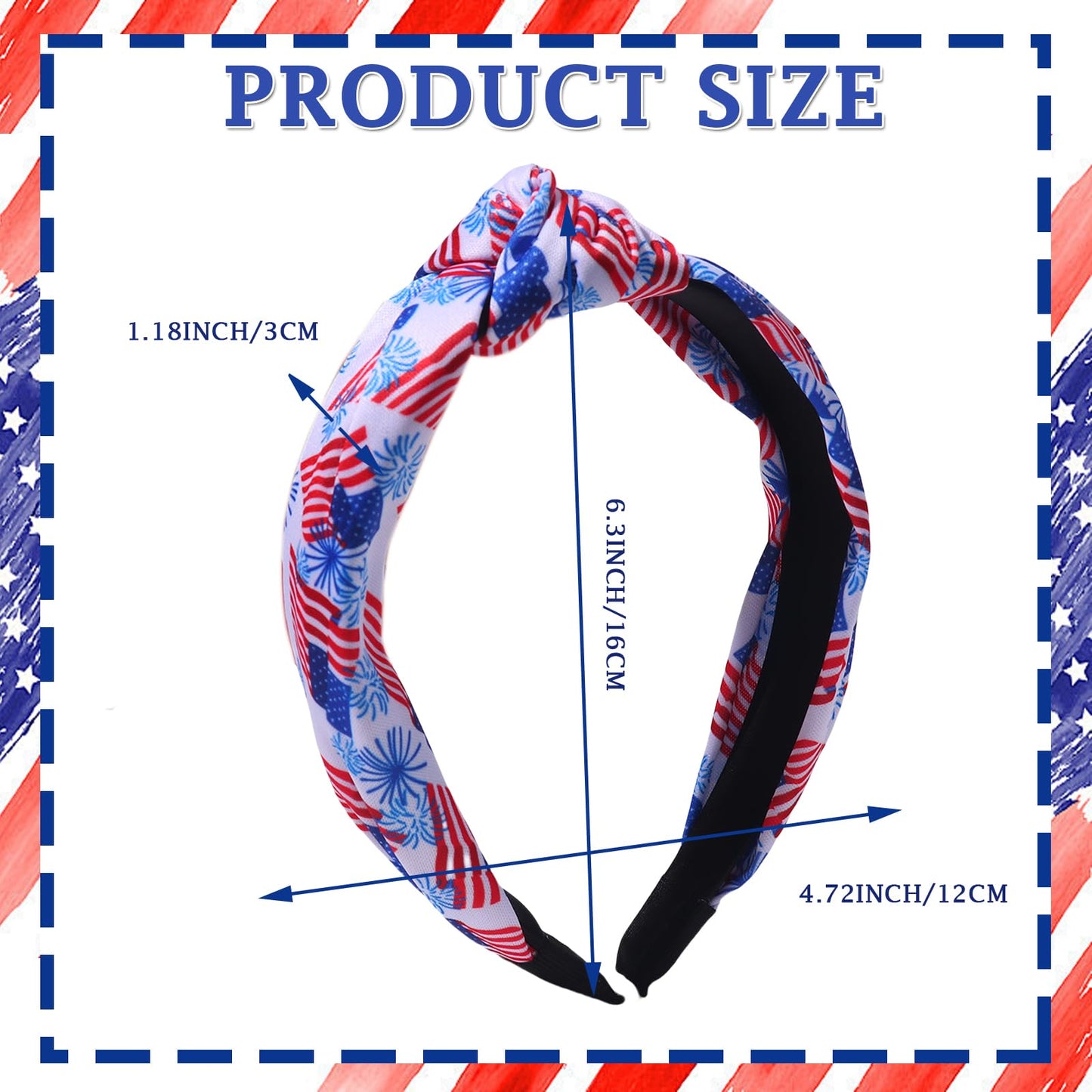 BELSITA 4th of July Headband Patriotic Hair Accessories for Women Girls USA Flag Fireworks Hair Band Non Slip Wide Knotted Independence Day Head Band 1 Pcs