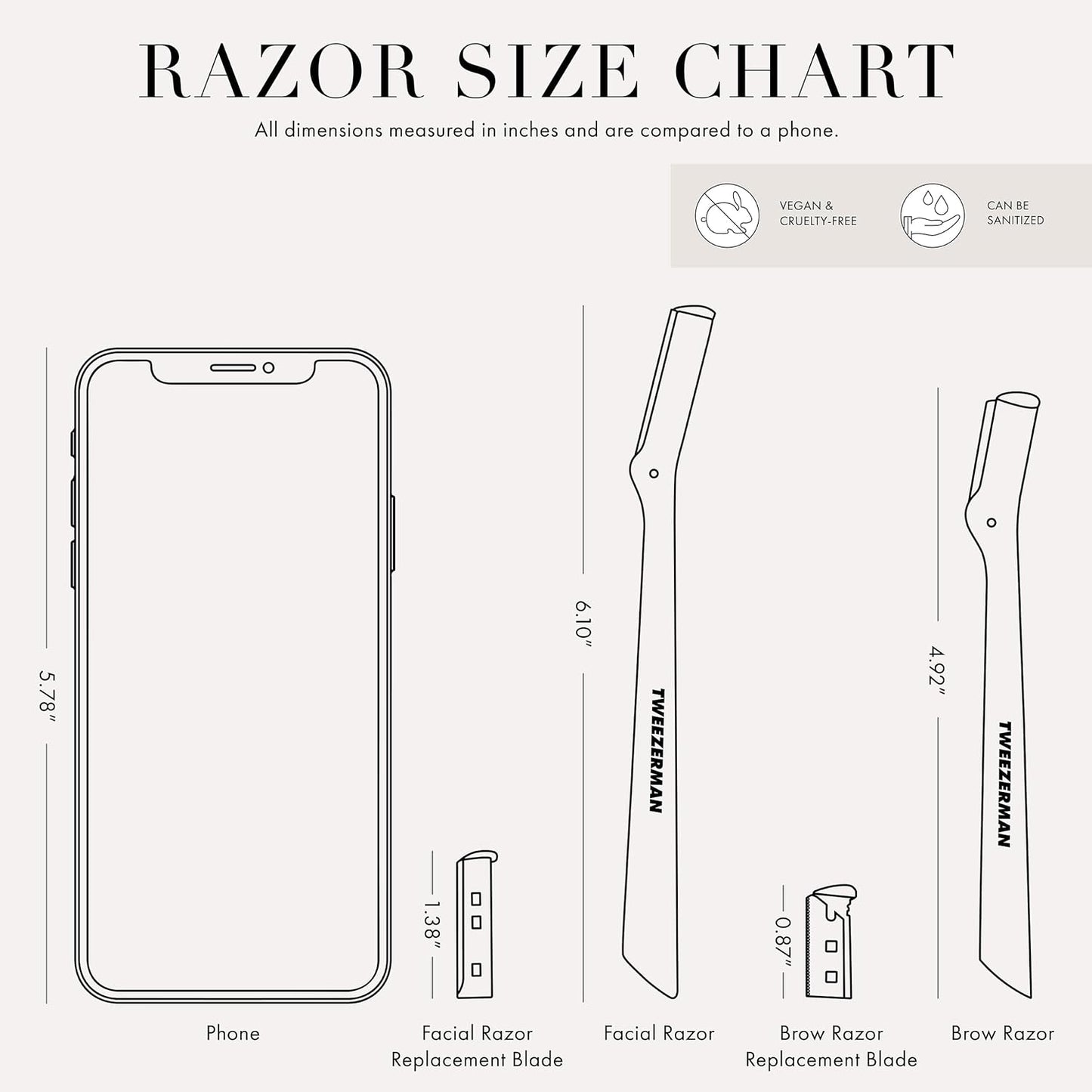 Tweezerman Stainless Steel Facial Razor - Precision Shaving Tool with 7 Replacement Blades