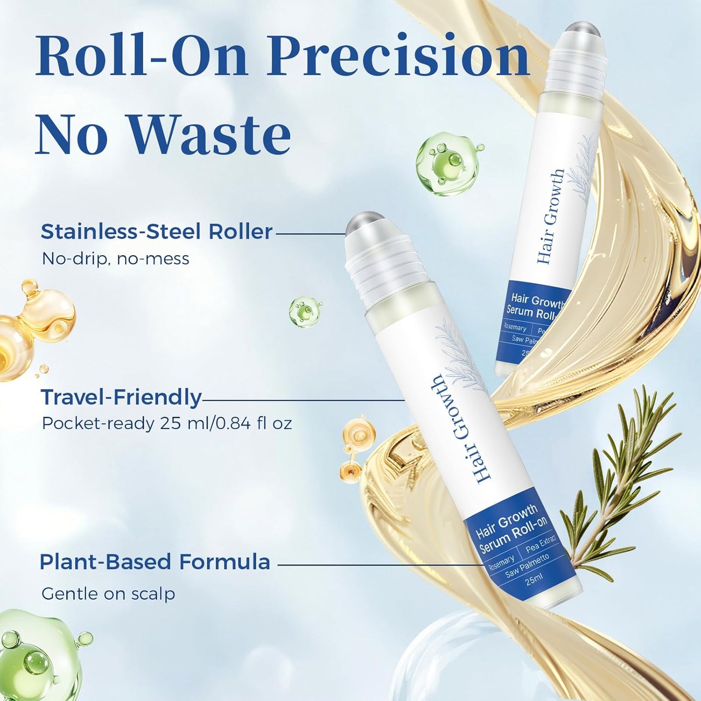 Hair Growth Serum Roll-On | Rosemary & Saw Palmetto Formula for Thicker, Fuller Hair - 0.84 Fl Oz