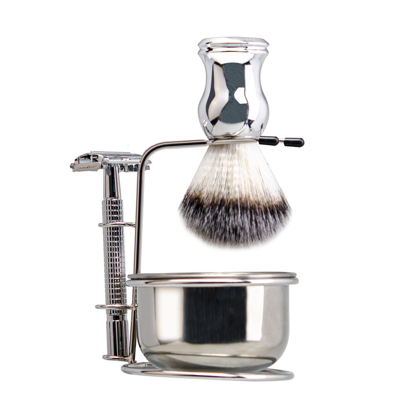 Grandslam Shaving Brush and Bowl Kit for Men, 4 in 1 Shaving Brush Set, Include Butterfly Open Safety Razor, Stainless Steel Shaving Soap Bowl and Stand, Shaving Brush, 10 Double Edge Blades