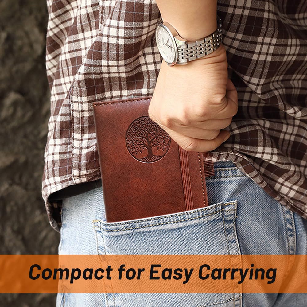 BIYUNRO Small Pocket Notebook, Leather Journal Mini (Brown)