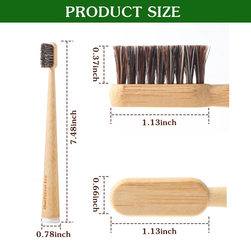 BlueForest Era Horse Hair Toothbrush, Natural Bamboo Toothbrushes, Organic Wooden Toothbrush Non Toxic, Plasstic Free Bamboo Toothbrush Soft, All Natural Bristles Toothbrushes for Adults