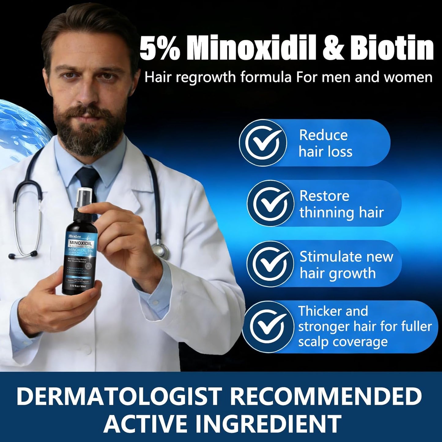 Minoxidil Hair Growth Serum for Men & Women | Biotin & Rosemary Infused | 3 Bottles for Thicker, Fuller Hair