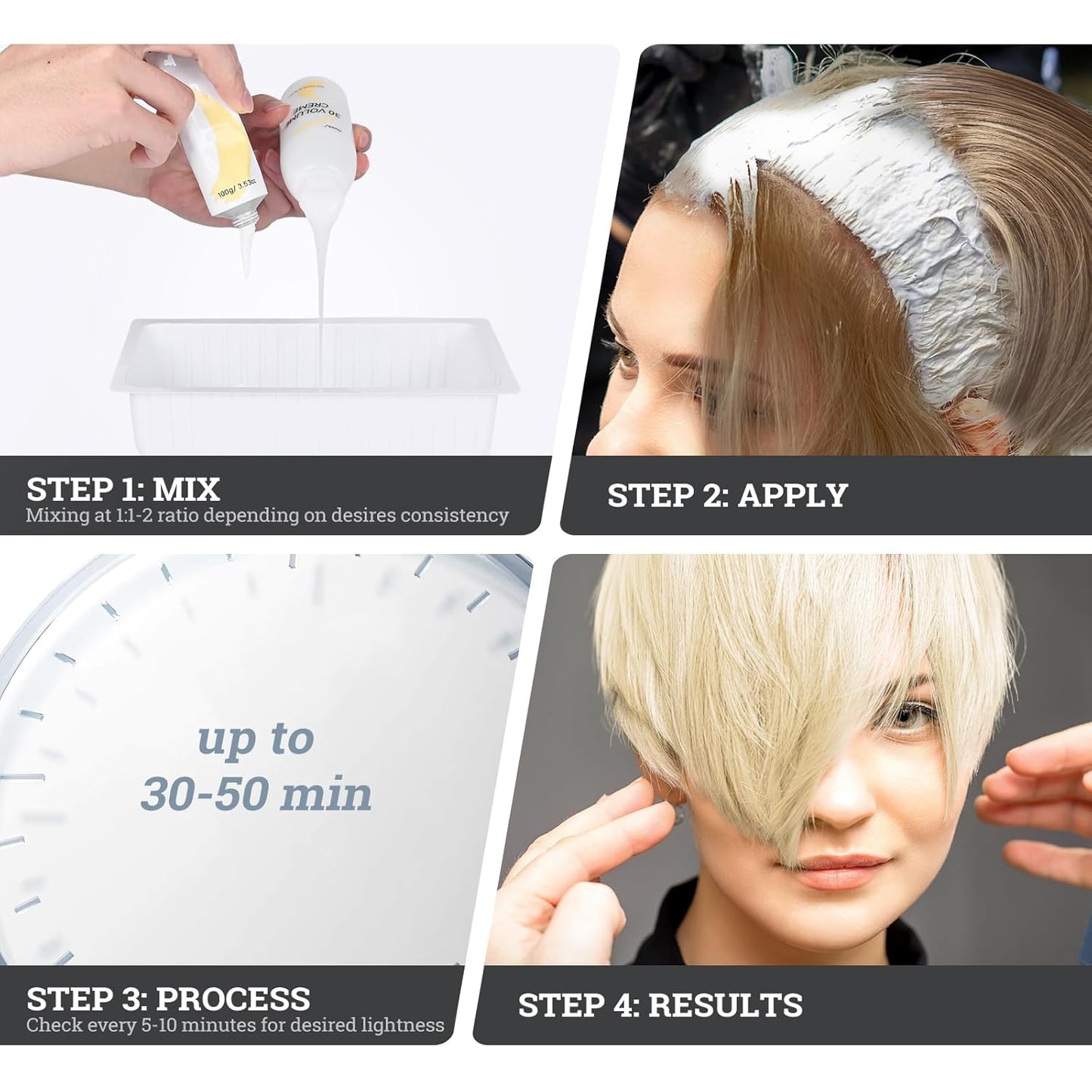 Hair Bleach Kit - Dark Hair Lightener with Protecting Mask | Lifts Up to 8 Shades, Complete Set with Bowl, Brush, Gloves & Cap