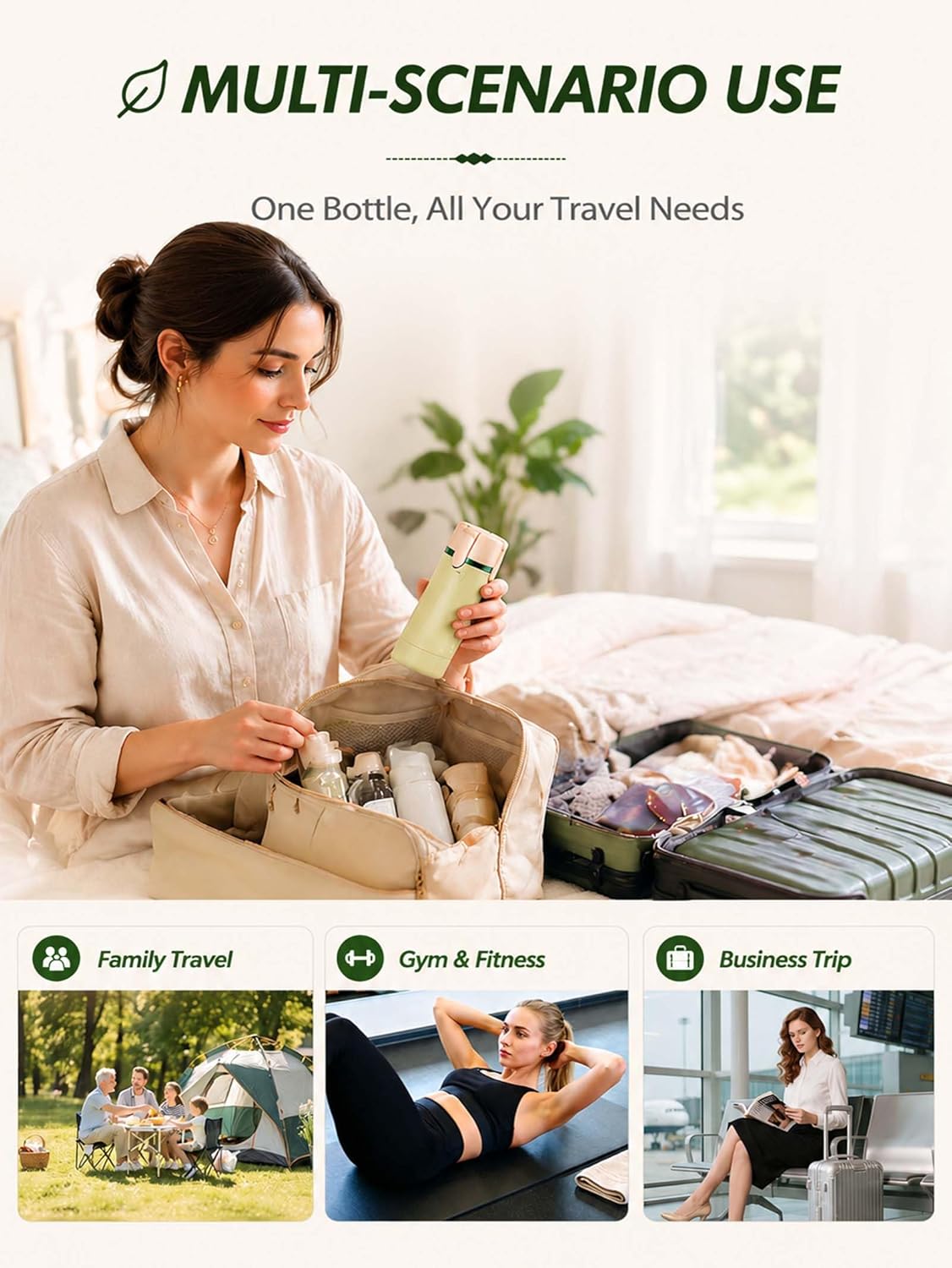 Travel Dispenser Bottle - 4 in 1 TSA Approved Leak Proof Toiletry Containers for Shampoo, Conditioner & Lotion | Easy Clean Travel Bottles for Gym & Business