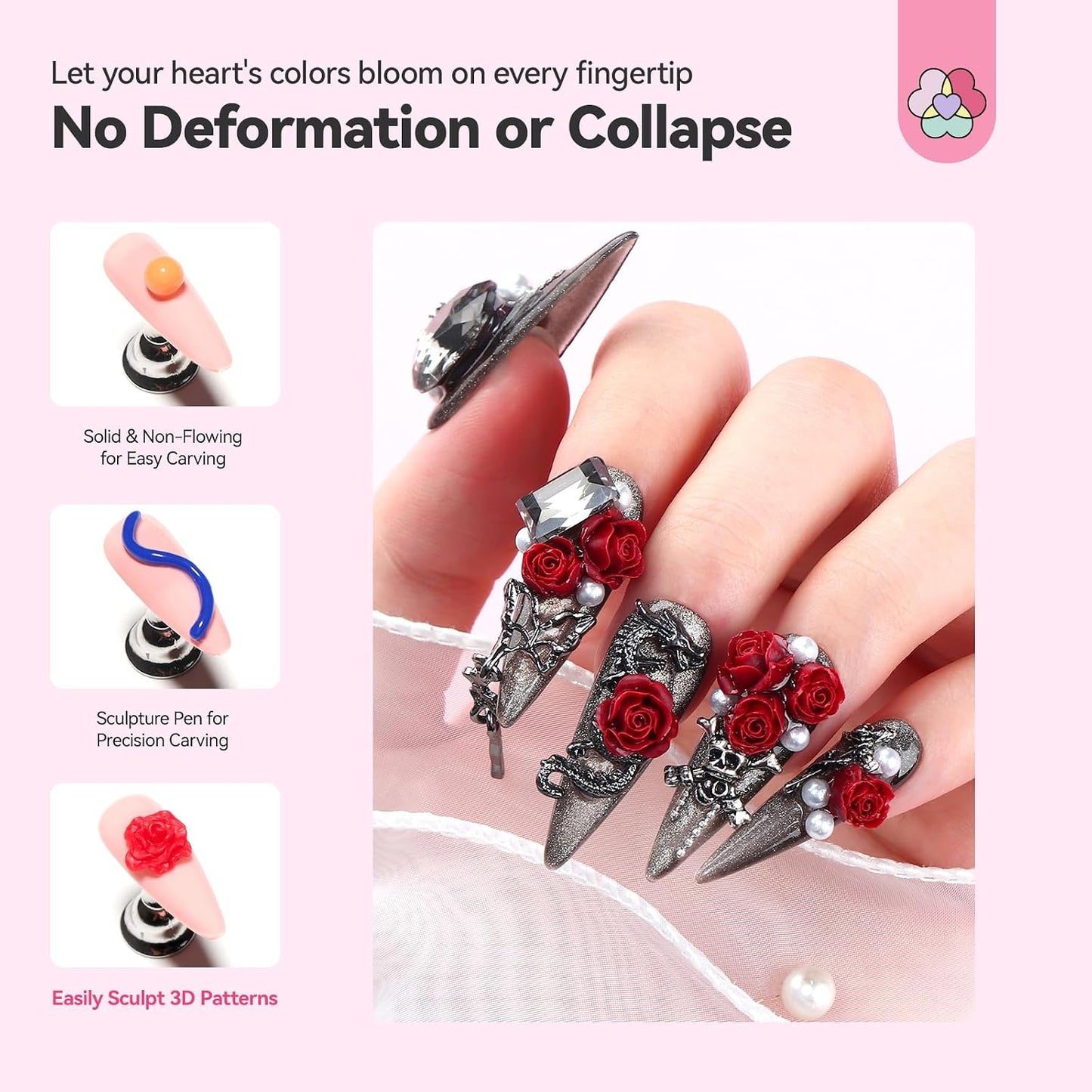3D Nail Gel Set - 12 Colors Non-Sticky Soak Off Sculpting Gel | Nail Art Painting & Carving Tools for Home Salon DIY