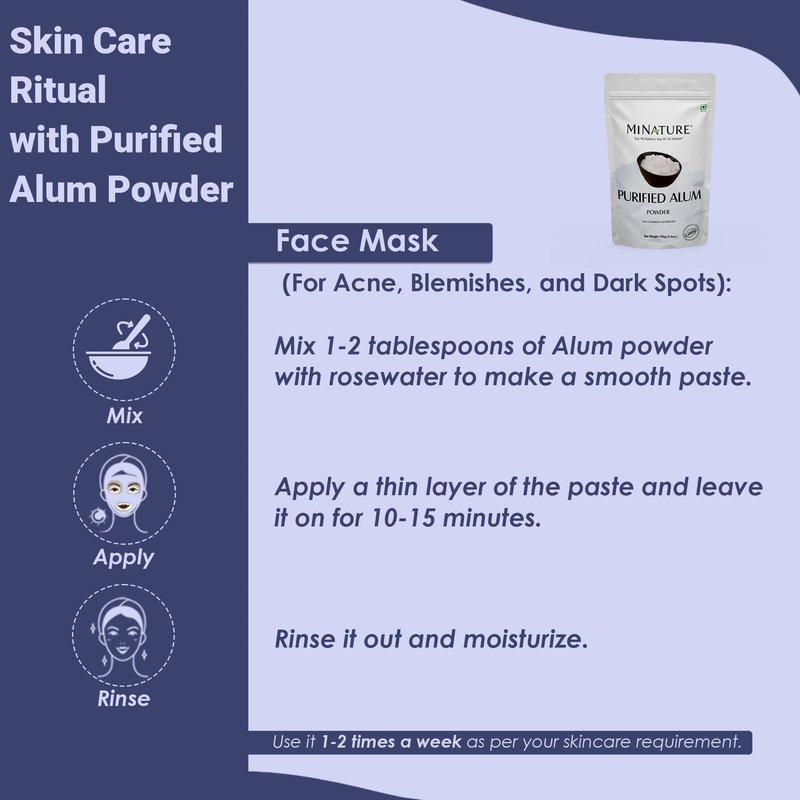 Mi Nature Alum Powder Potassium (Fitkari/Phitkari) -100% Natural Skincare for Acne, Odor Control & Water Purification Face Mask for |Pore Refining 100g |Face Pack Powder |Cruelty-Free