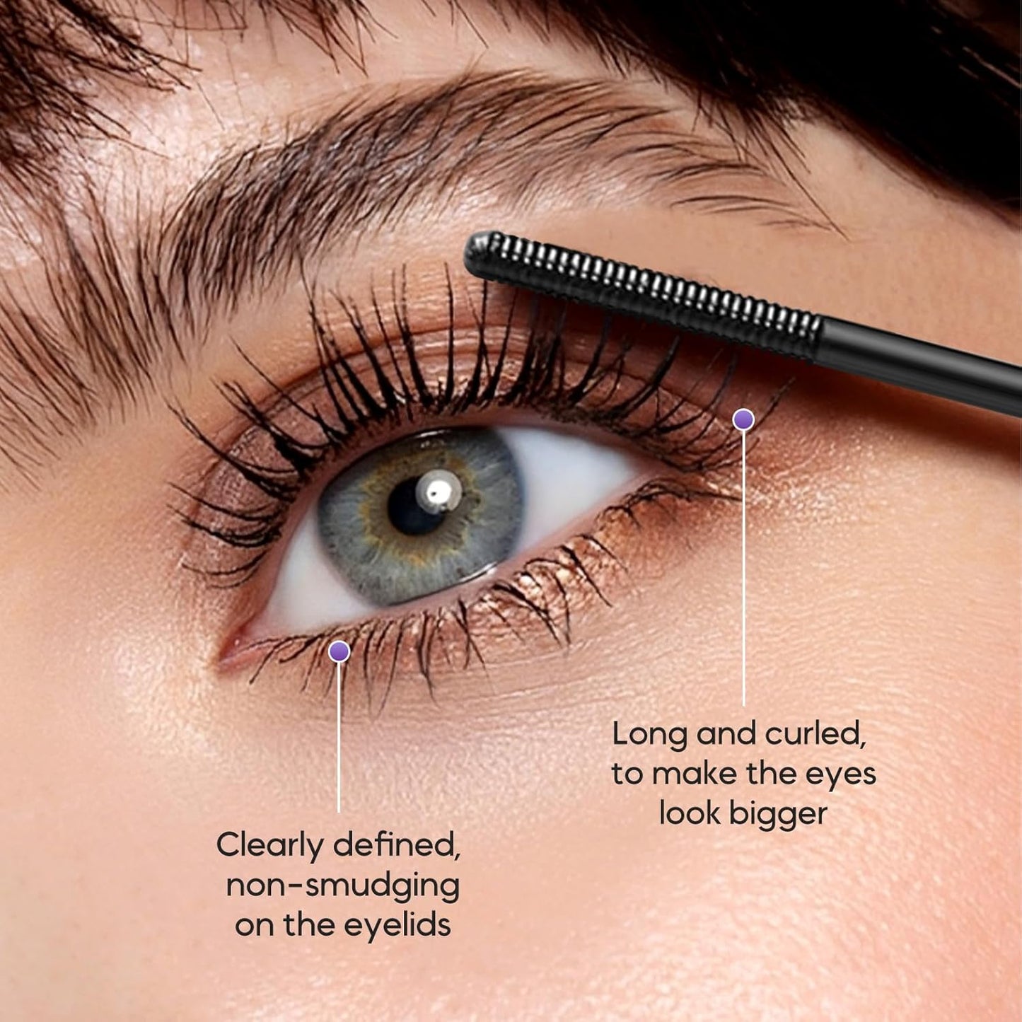 Brushless Metal Wand Mascara - Waterproof 3D Curling Eyelash Iron | Long-Lasting, No Flaking, Black