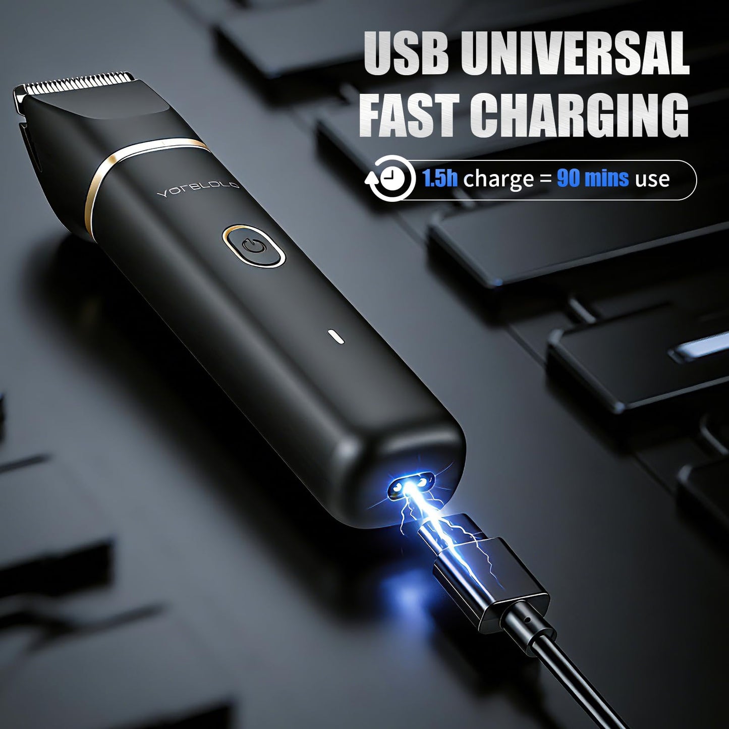 Yorelolo Manscape Body Hair Trimmer for Men, 2-in-1 Pubic Shaver with Ceramic Blade, Replaceable Heads Ball Razors with USB Fast Charging, 90 Minutes Shaving, Ideal Valentine or Birthday Gift