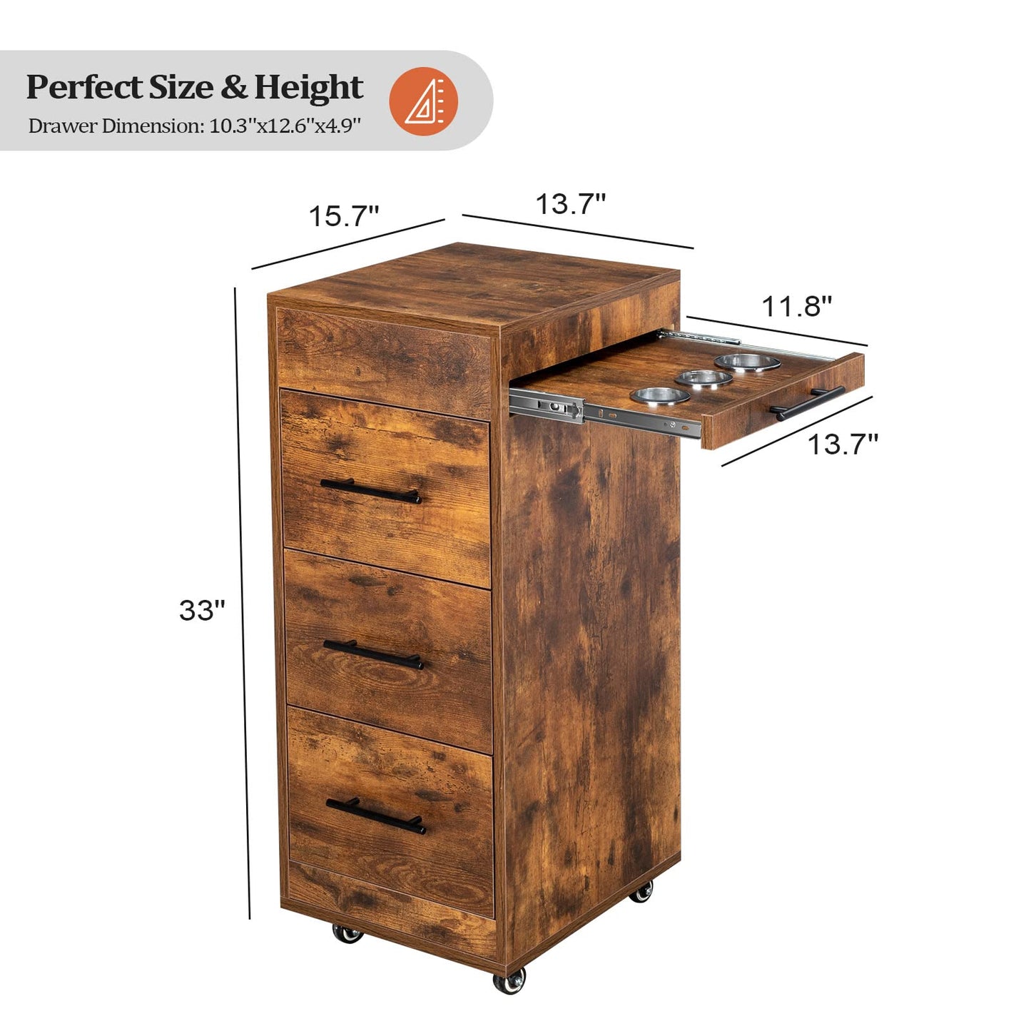 Salon Trolley Cart with Wheels, Wooden Hair Storage Cabinet, Stylist Cart Mobile Hairdressing Barber Station for Beauty Spa Barbershop, 3 Large Drawers, 3 Hot Tool Holders, Rustic Brown