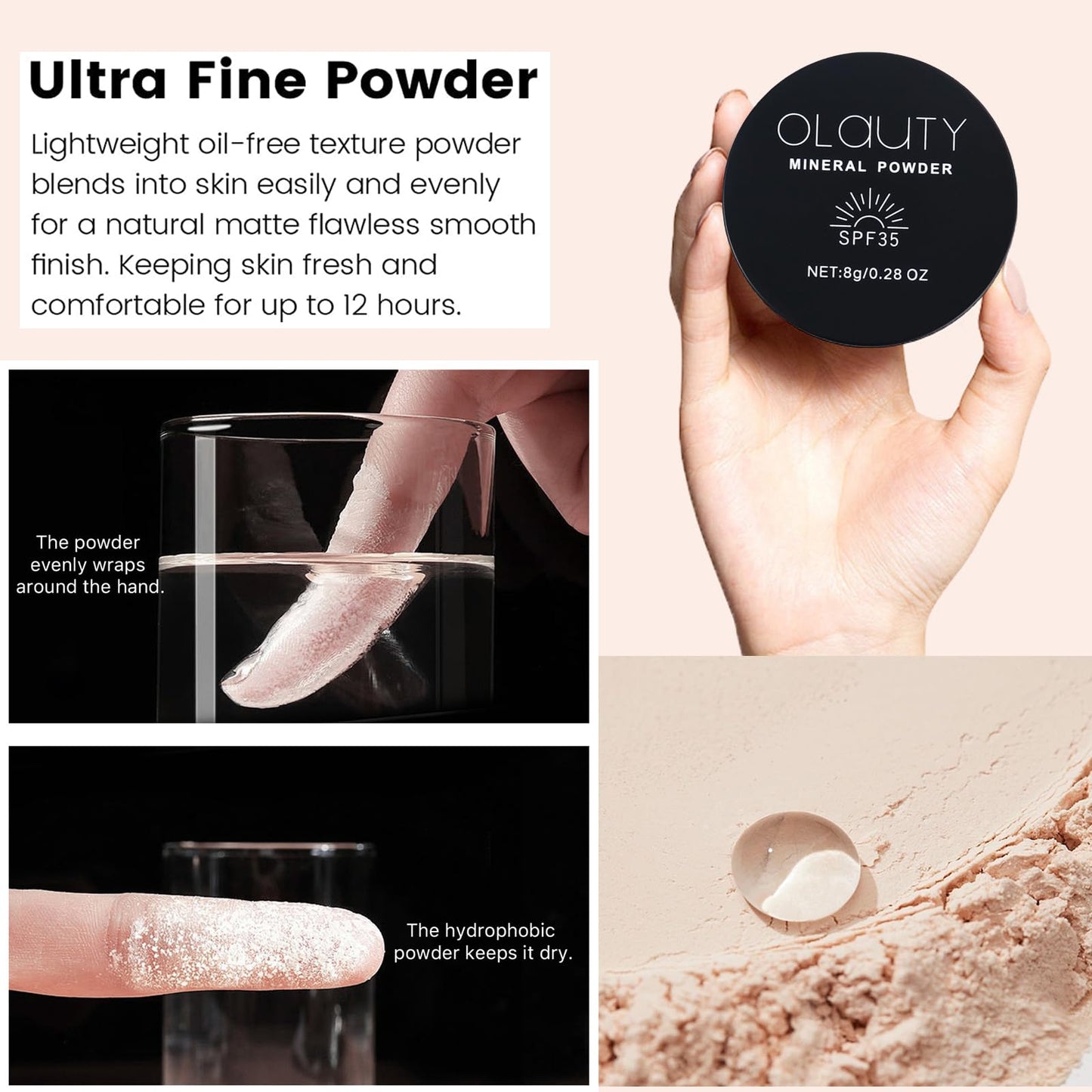 Mineral Loose Powder Foundation SPF 35,Sunscreen Face Setting Powder Makeup,Buildable Coverage,Lightweight Blurring Oil Control Natural Matte Finish for Face & Scalp(#01 Fair Light)