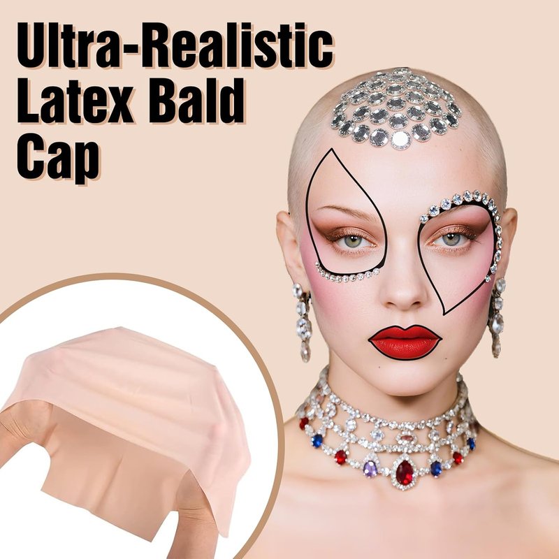 Bald Cap SFX Makeup Set - Elastic Latex Bald Caps for Halloween Cosplay | Complete Kit for Adults