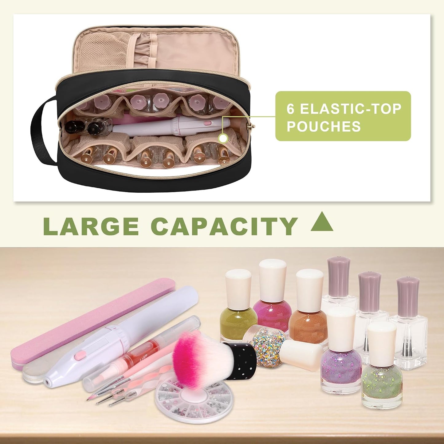 Nail Polish Organizer Case - Holds 12 Bottles (15ml) | Clear Window Storage Bag in Black