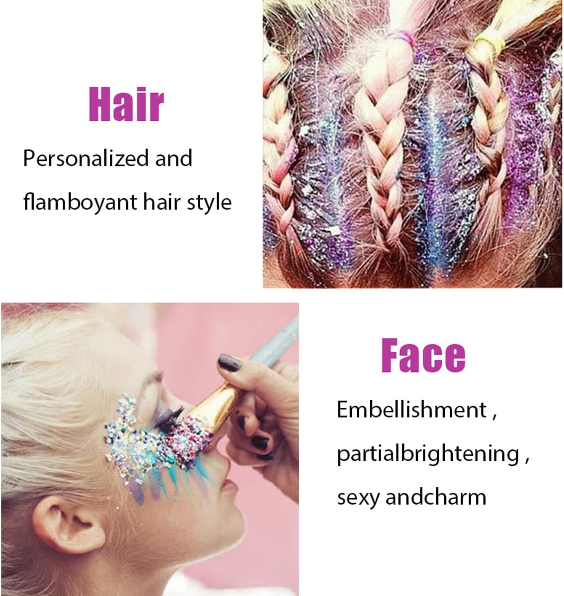 Purple and Gold Face and Body Glitter Set - Sparkly Chunky Makeup for Mardi Gras | Festival Accessories for Women and Kids