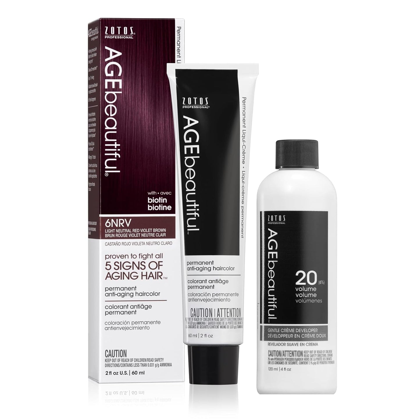 AGE Beautiful Permanent Hair Color Cream - 100% Gray Coverage Hair Dye with Biotin for Fuller, Thicker Hair | Professional Salon Quality