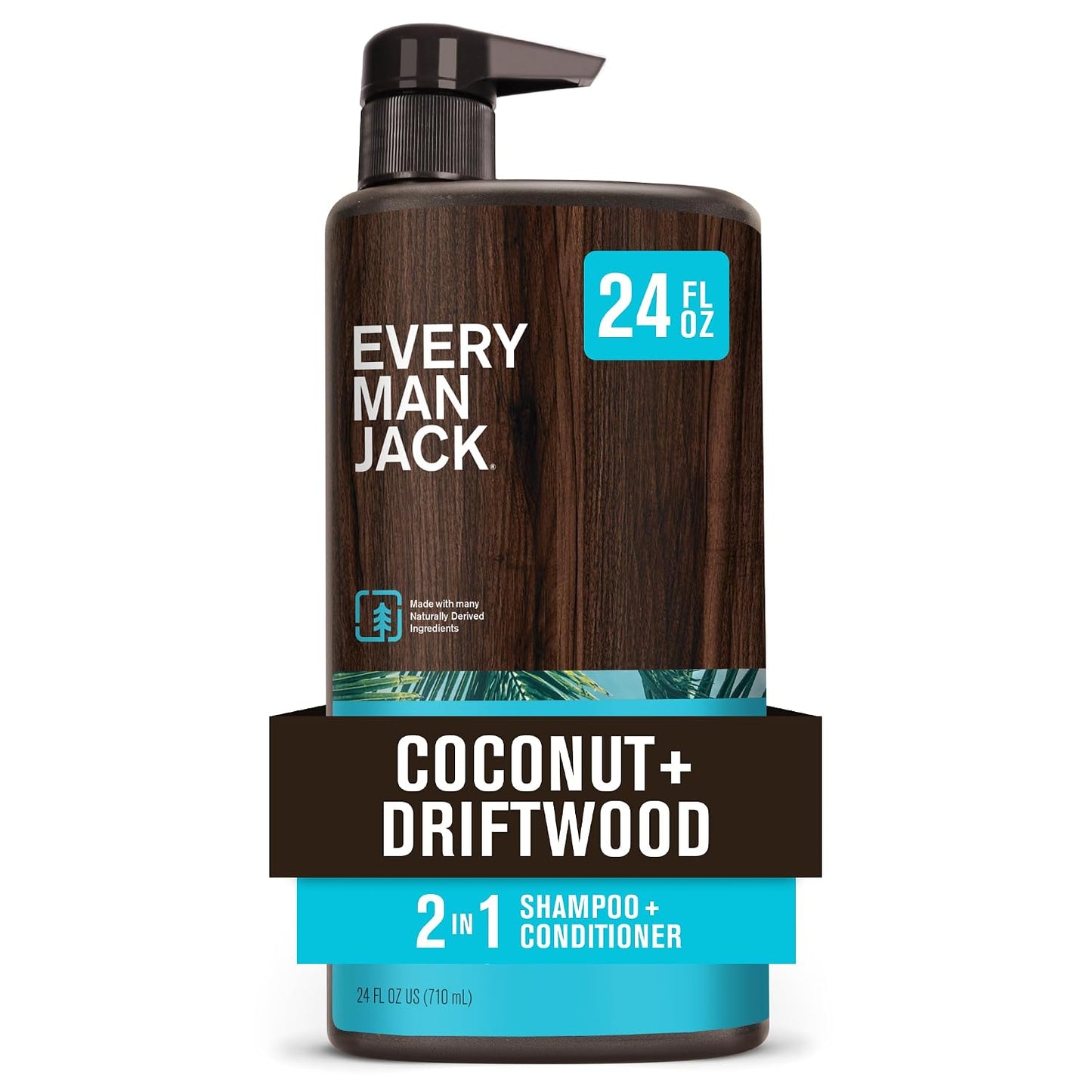 Every Man Jack 2-in-1 Shampoo & Conditioner for Men - Nourishing Amber & Sandalwood | Cruelty-Free | 24oz