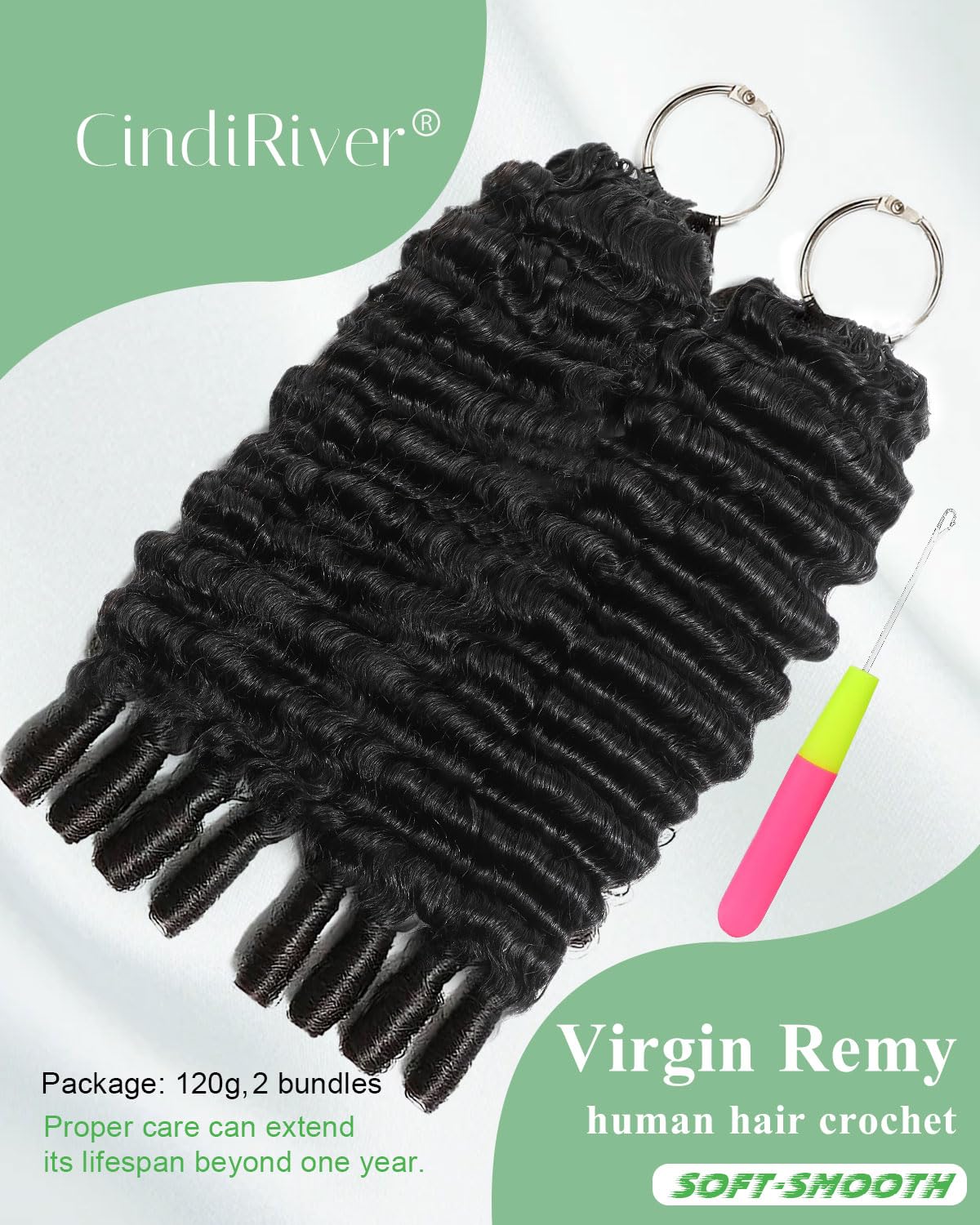 CindiRiver Burmese Curly Human Crochet Hair 20 Inch 120g Knotless Pre-Separated Feather Crochet Real Human Hair Lightweight Reusable Remy Hair Extensions with Spiral End
