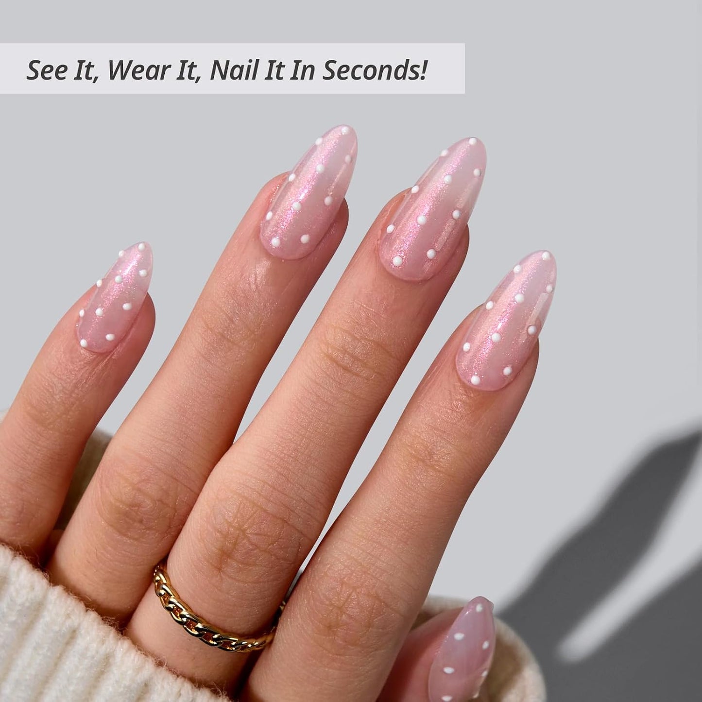 Press On Nails Almond - 3D Polka Dot Glitter Medium Nails | 32-Piece All-in-One Kit with Glue & Adhesive Tabs