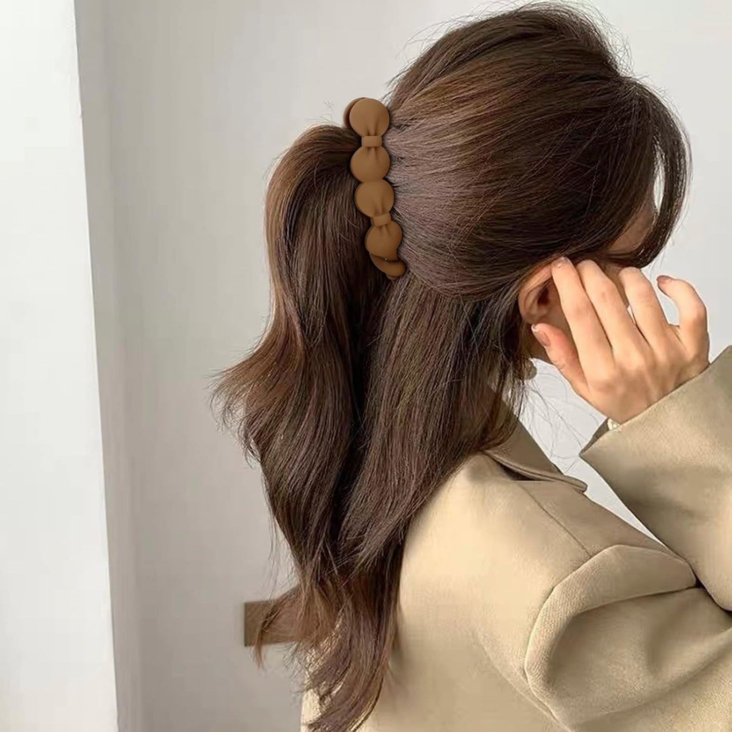 Hair Clips - 6PCS Bow Oval Banana Clips for Medium Thin Hair | 4.1 Inch Matte Strong Hold Half Ponytail Accessories