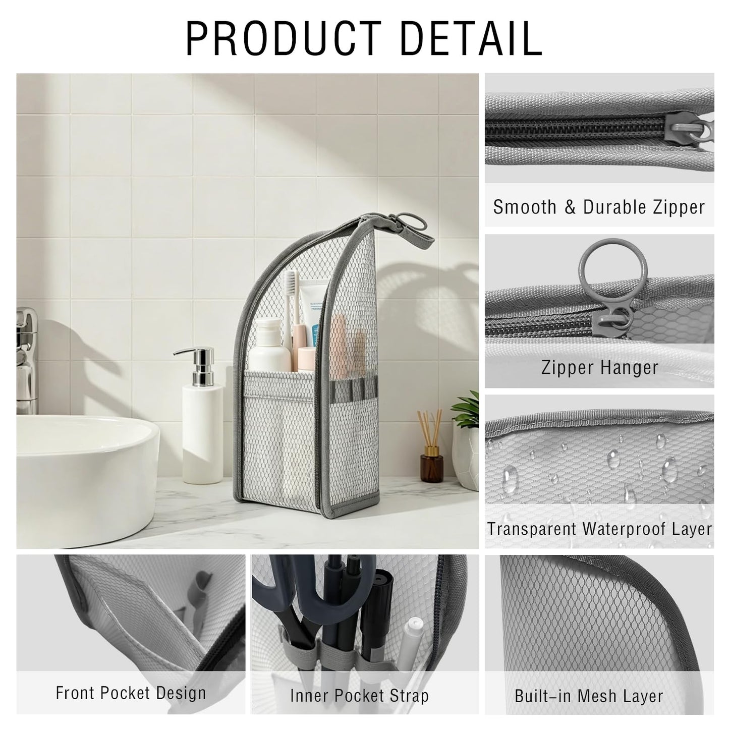 Standing Toiletry Bag,EVA Mesh Large Capacity Travel Toiletry Bag,Portable Lightweight Hanging Toiletry Bag for Travel,Foldable Clear Cosmetic Waterproof Bag,Toiletries Organiser Storage for Women&Men