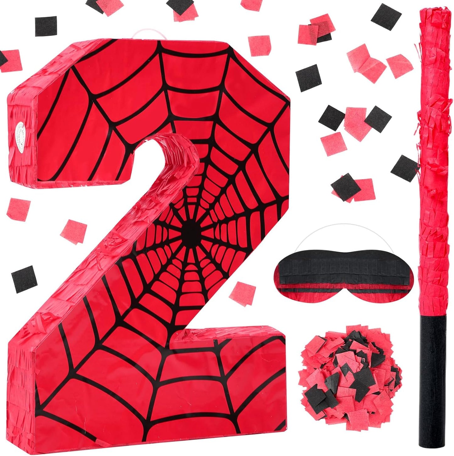 Spider Web Piñata Bundle - Number 4 Piñata for Kids Birthday Party | Red & Blue, 15.75 x 11 x 2.8 In