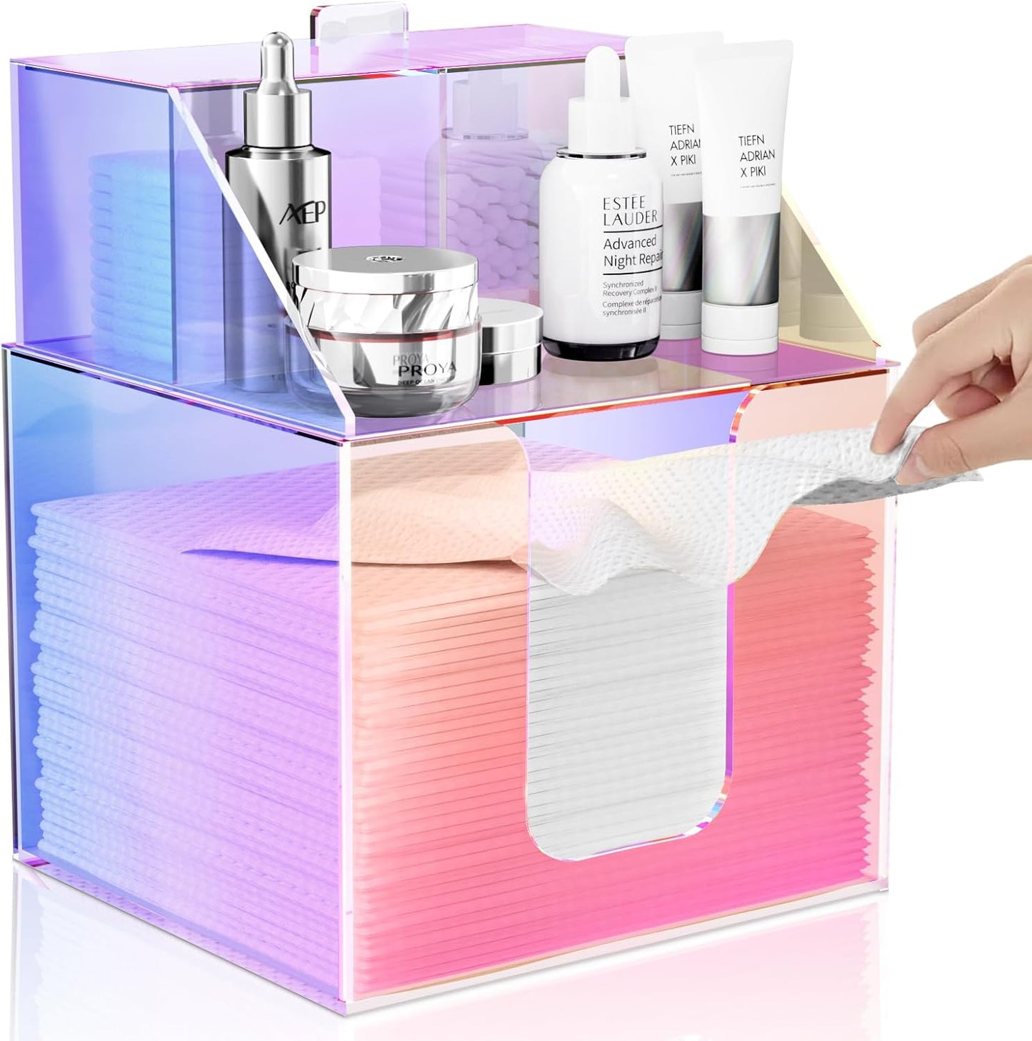 Acrylic Face Towels Holder - Premium Double Layer Design | Waterproof Cosmetic Container for Bathroom Counter | Upgraded 4-in-1 Size