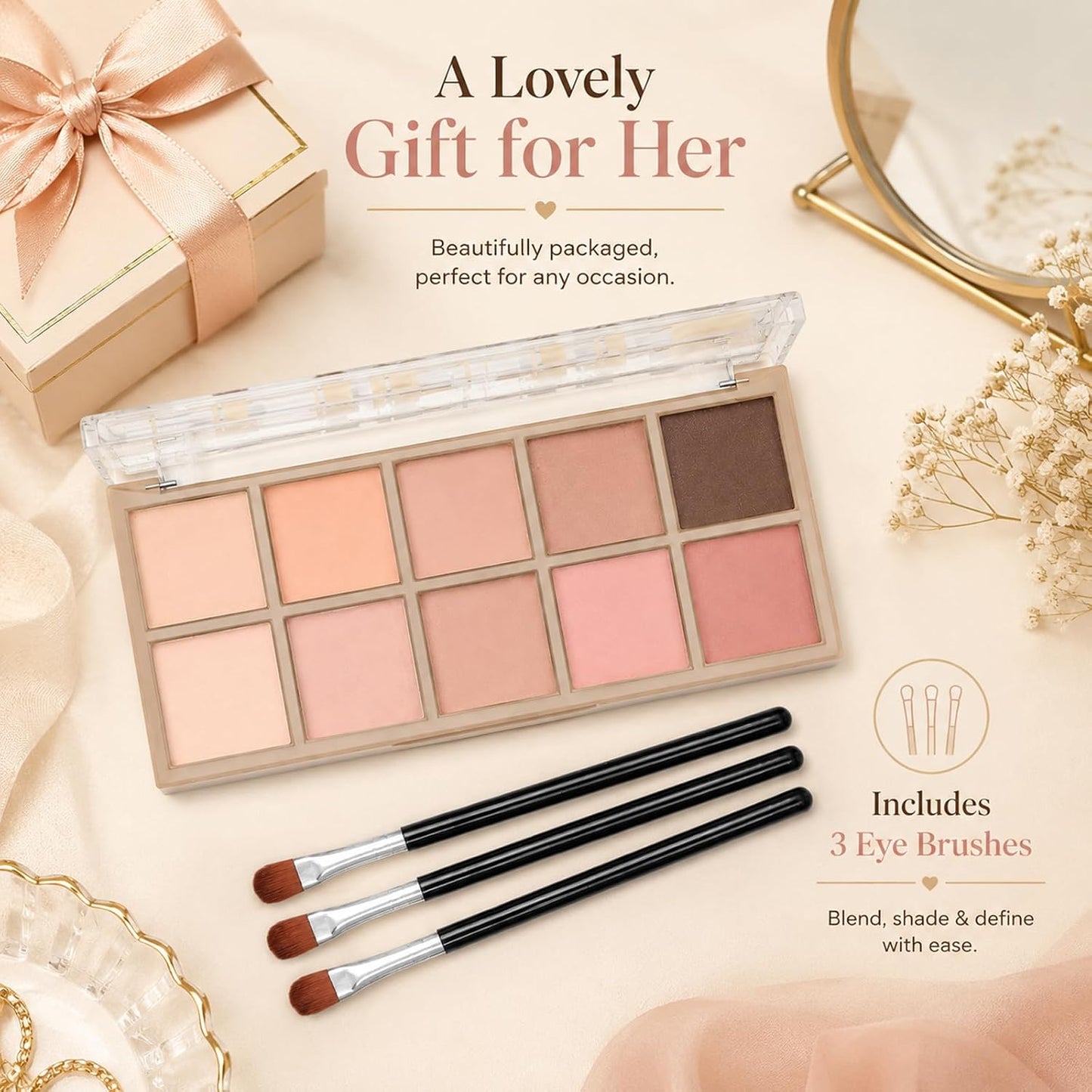 Eyeshadow Palette - 10 Color Blendable High Pigment Shades | Long-Lasting Matte for Smokey Looks