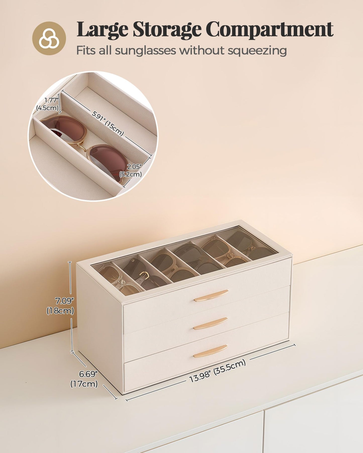 Lolalet 18 Slots Sunglasses Organizer Case for Women, 3-Layer Storage