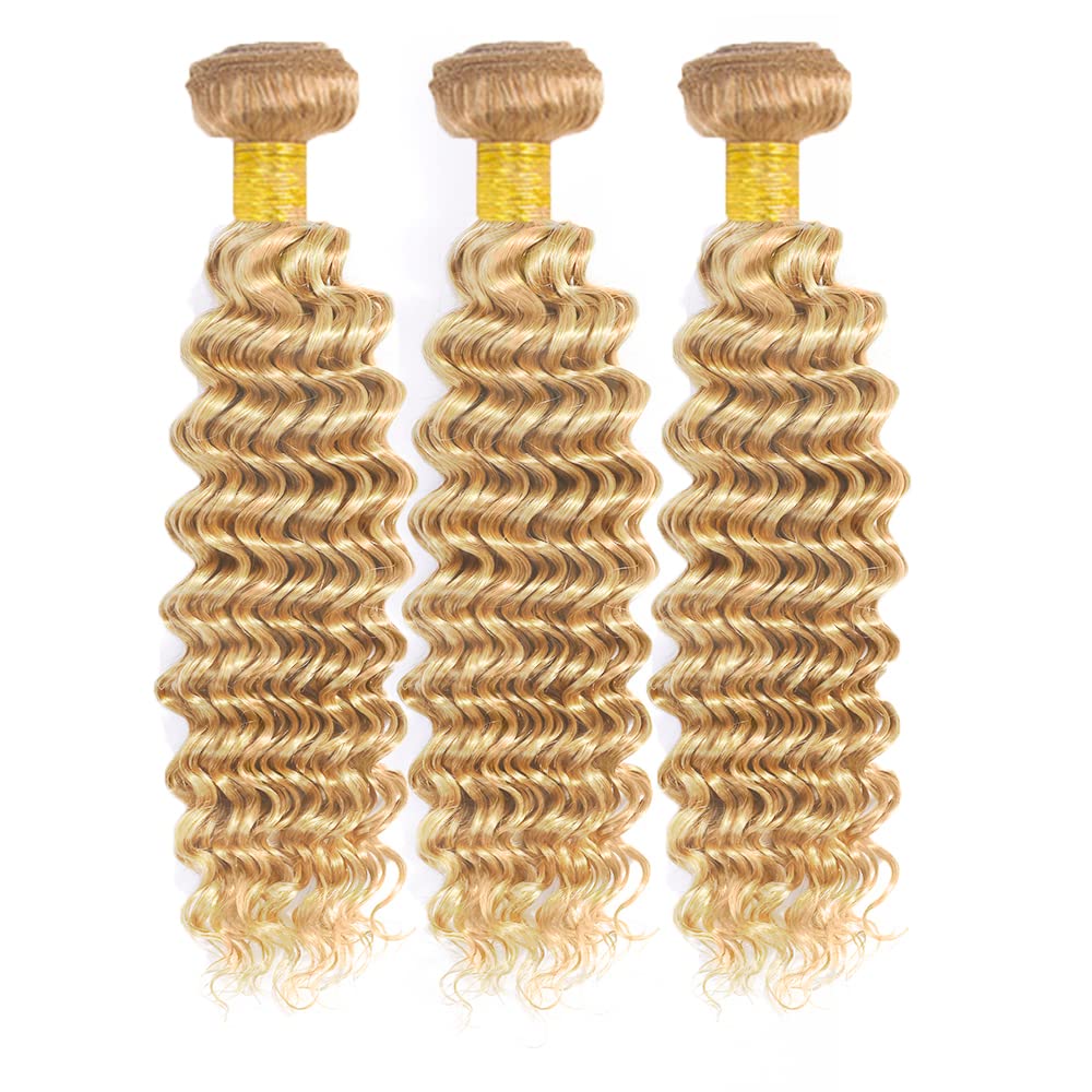 28 28 28 inch 613 Human Hair Bundles Blonde Deep Wave Bundles P27/613 Human Hair Bundle 27 Mixed With 613 Color
