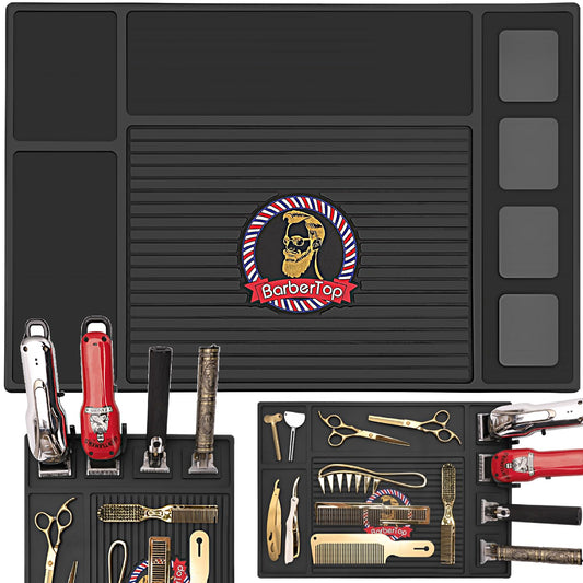 Barber Mat for Clippers, 4*Magnetic Barber Mats 17.7 x 11.8 inch - Flexible, Anti-Slip Organizer Tool Mat for Barbershop Salon Hairstylist, Storage for Clippers, Guide Combs, Scissors...