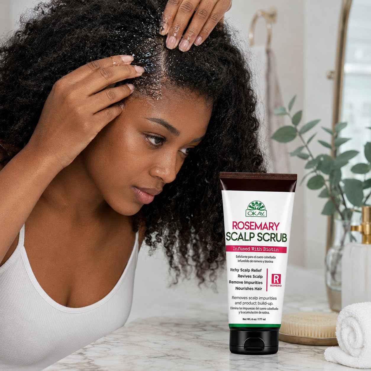 OKAY Rosemary Scalp Scrub with Biotin 6 oz – Exfoliating Scalp Treatment for Dandruff, Build-Up Removal & Hair Growth Support