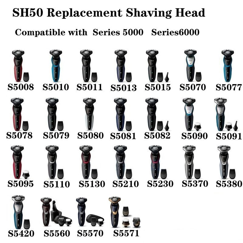 SH50 Replacement Blade Heads for Philipss Norelcos Series 5000 Electric Shavers Blades Head for AquaTouch(S5xxx) PowerTouch(PT8xx PT7xx) and AquaTouch(AT8xx AT7xx) (6 PACK)