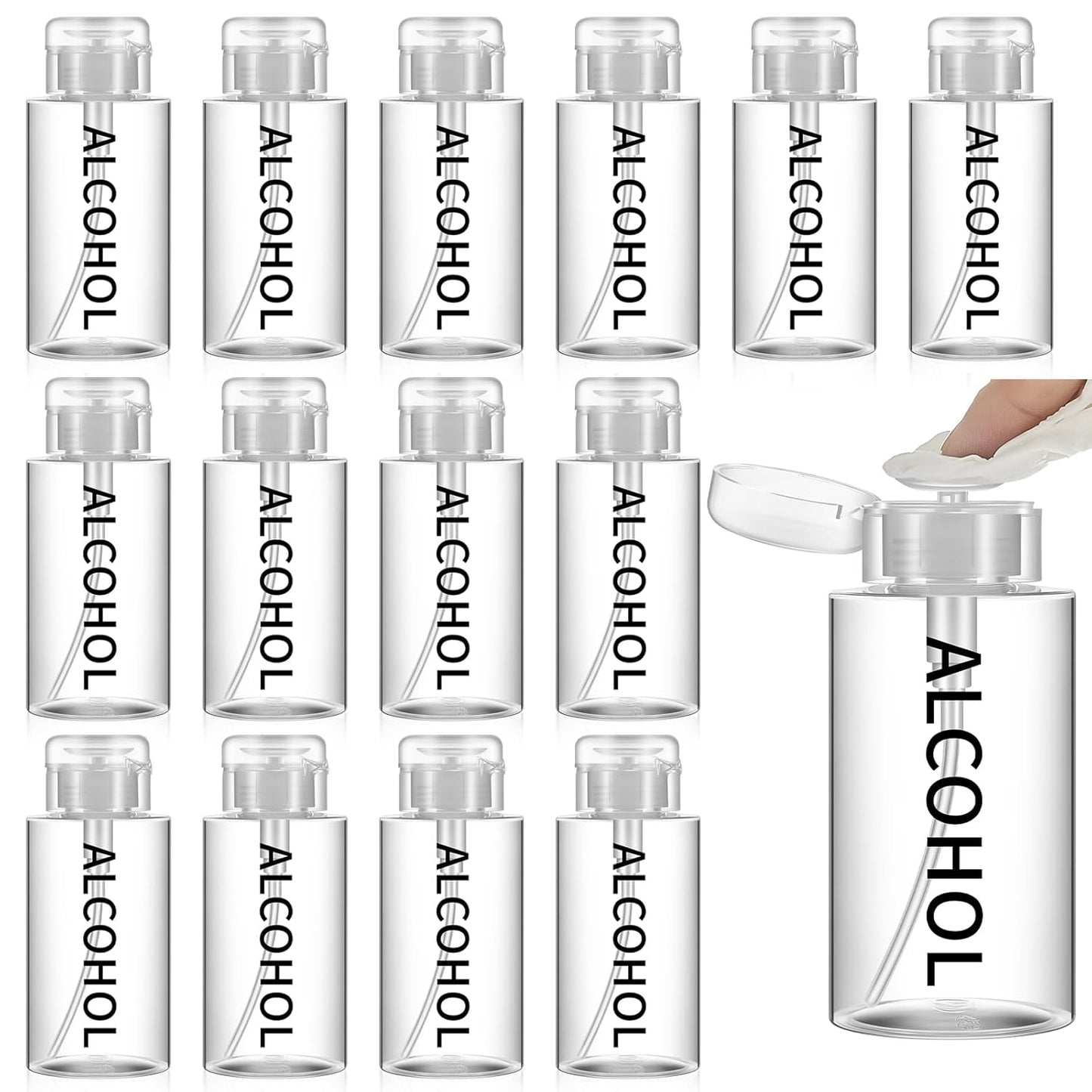 Alcohol Pump Dispenser Bottle - 10 oz Refillable Cosmetic Container | Clear Cap & Bottle for Personal & Salon Use