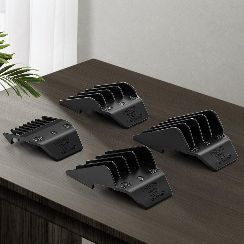 Professional Peanut Clipper Guards for Wahl Peanut – 4PCS (1/8" to 1/2") Compatible with Wahl Peanut Guards 8685/8655/8035/8663 – Premium Guide Combs with Storage Bag & Cleaning Brush, Black