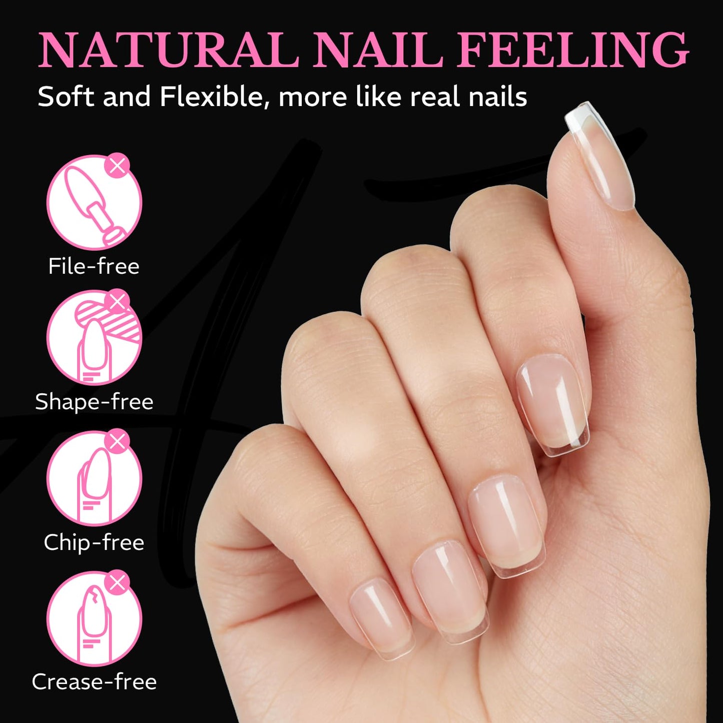 Extra Short Square Nail Tips, 600pcs Pre Etched Soft Gel Nail Tips 15Sizes Acrylic Fake Nails Half Matte Full Cover Clear Press On False Nail Extensions for DIY Manicure at Home Nail Art
