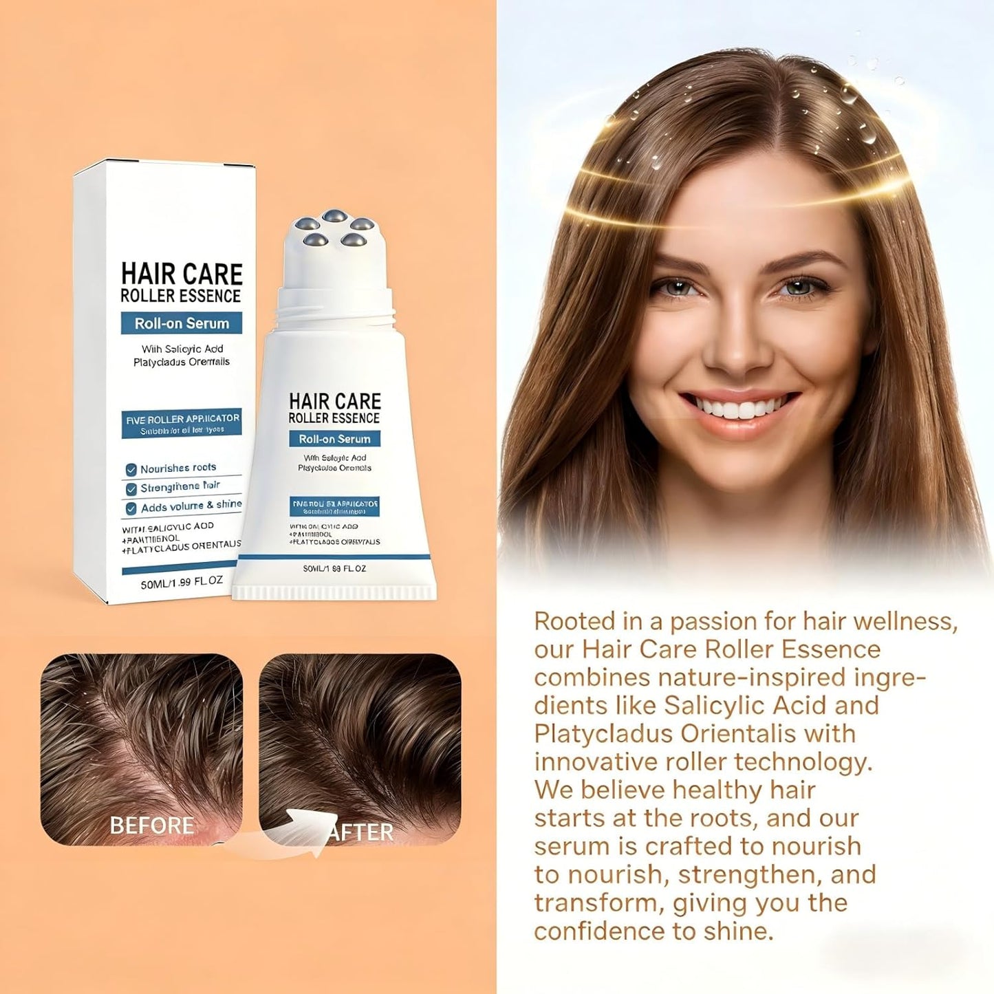 Hair Growth Serum Roll-On - Castor Oil & Salicylic Acid for Thicker, Healthier Hair | Scalp Care for Men & Women